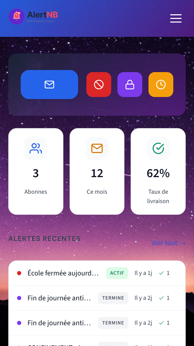 Capture d'ecran de l'application AlerteEcole